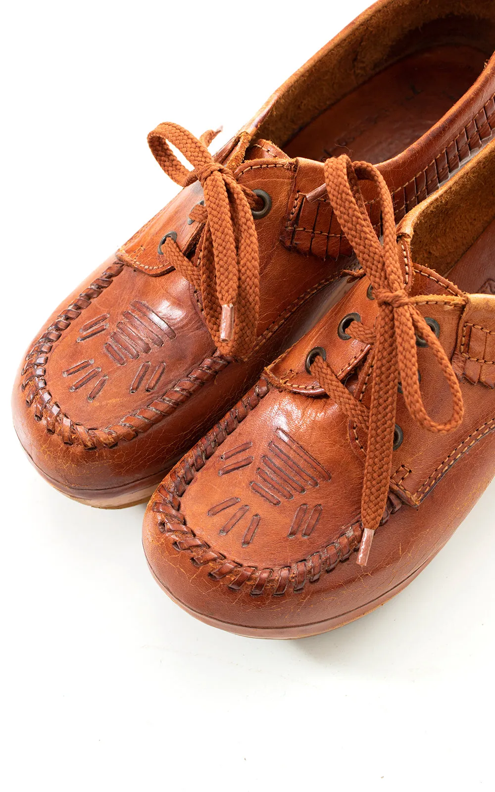 1970s Leather Fringe & Wood Platform Loafers | US 9