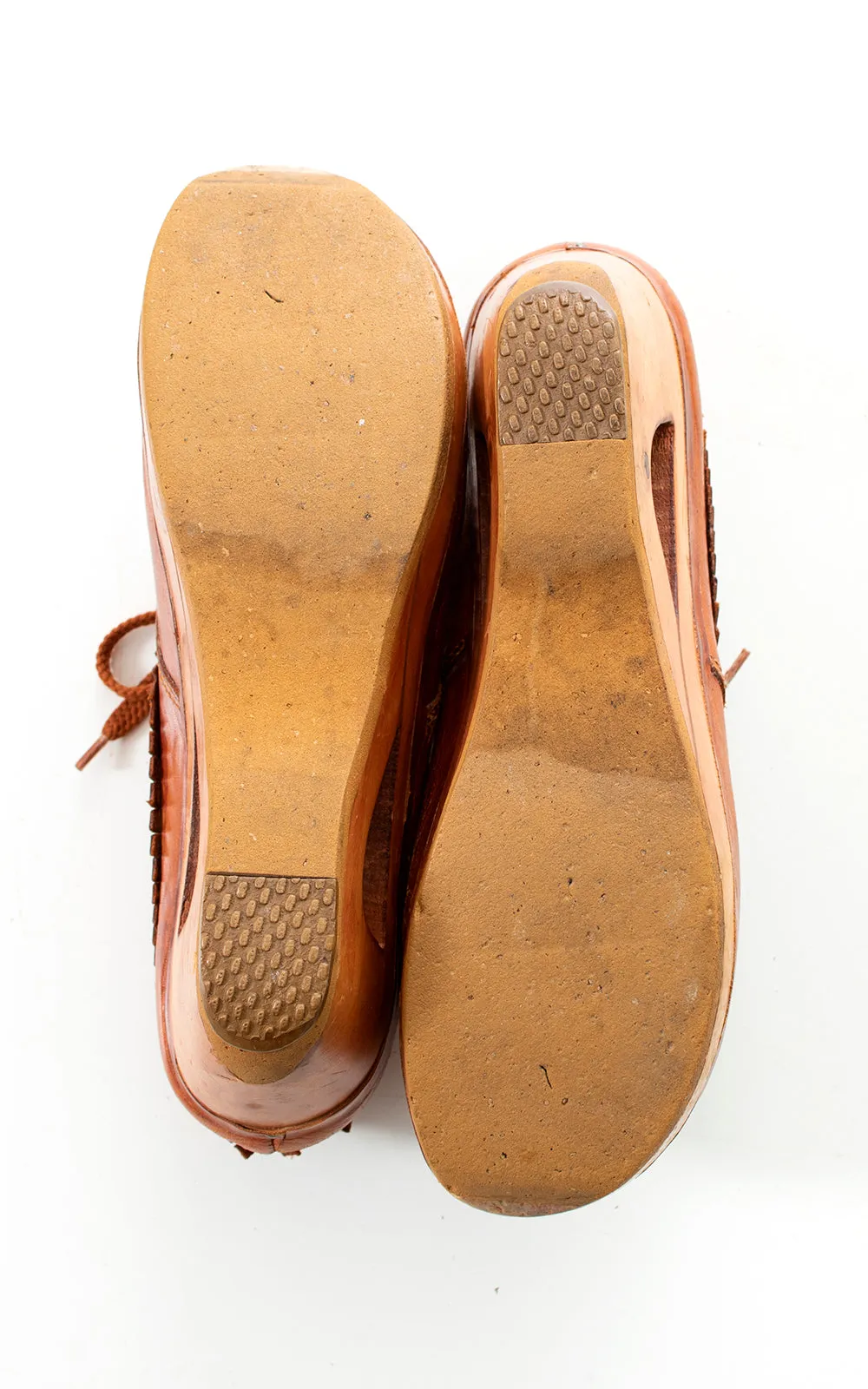 1970s Leather Fringe & Wood Platform Loafers | US 9