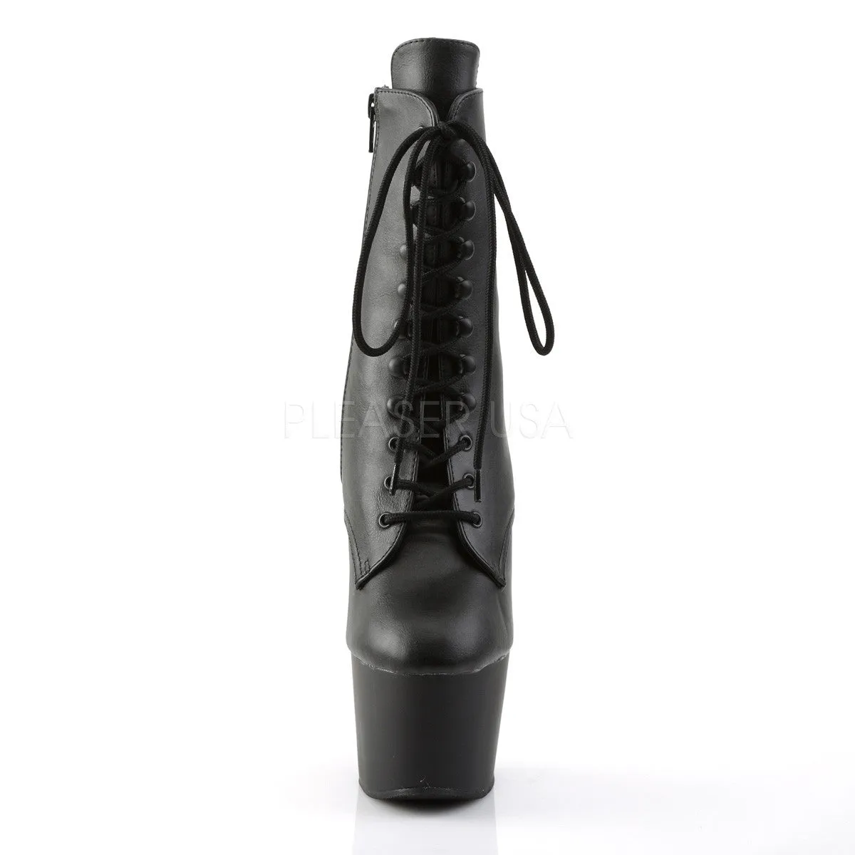 Adore 1020 Lace Up Black Leatherette Platform Ankle Boot 7" Heel Direct