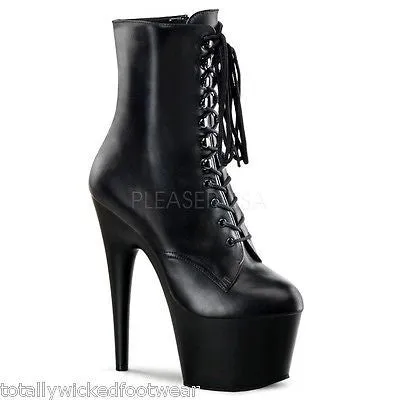 Adore 1020 Lace Up Black Leatherette Platform Ankle Boot 7" Heel Direct