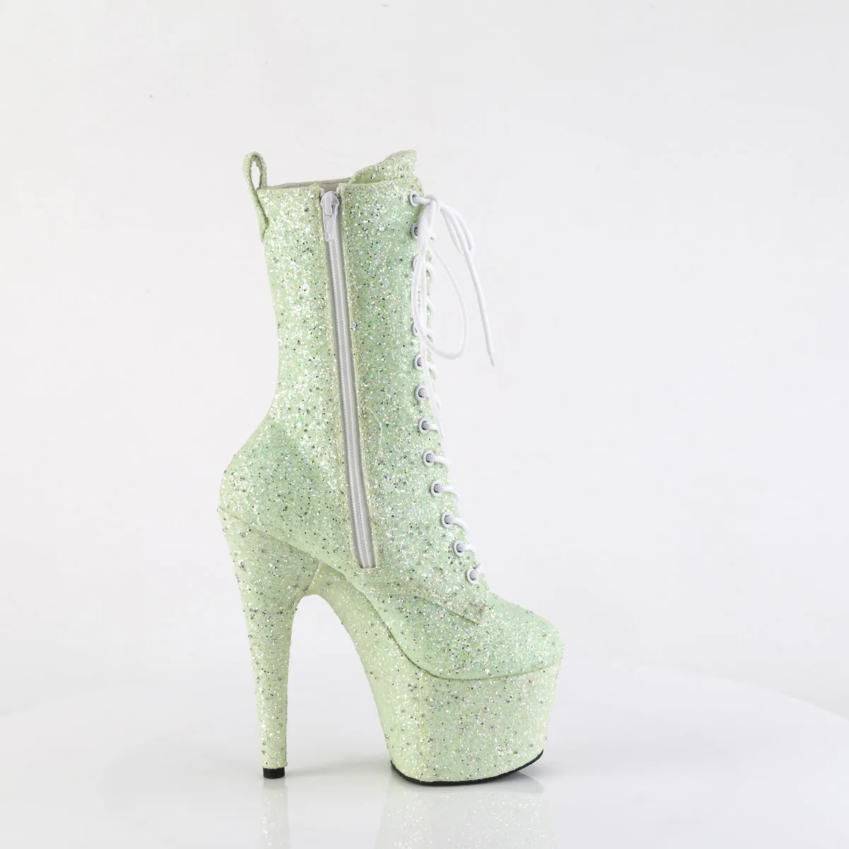 Adore 1040GR Mint Green Multi Glitter 7" Heel Platform Mid Calf Ankle Boots Direct
