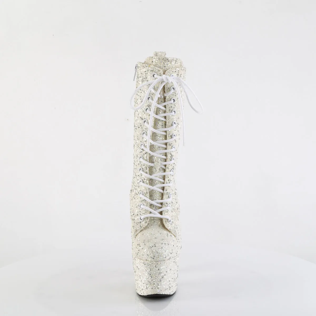 Adore 1040GR White Multi Glitter 7" Heel Platform Mid Calf Ankle Boots Direct