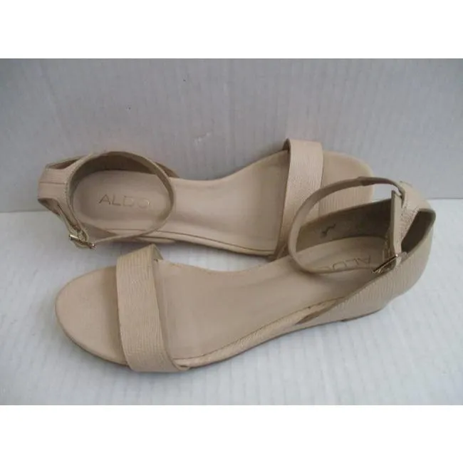 Aldo Beige Pebbled Ankle Strap Flats Sandals Size Us