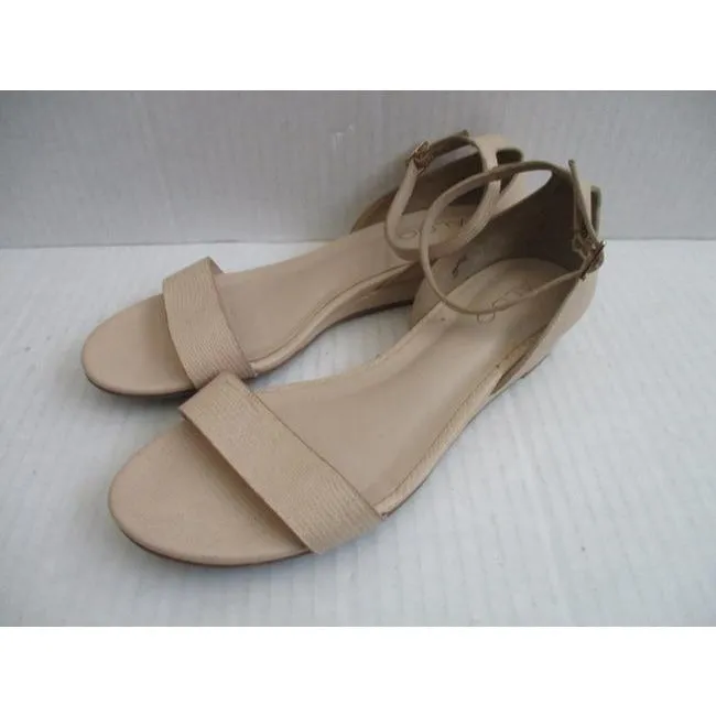 Aldo Beige Pebbled Ankle Strap Flats Sandals Size Us
