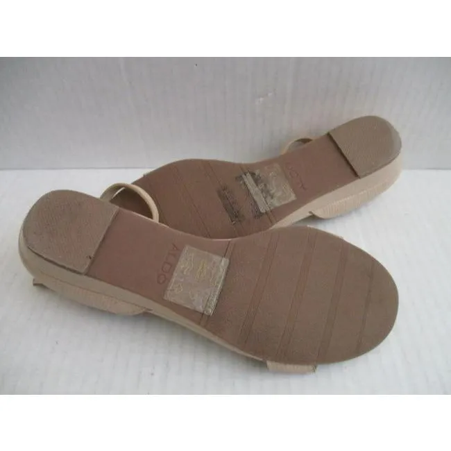 Aldo Beige Pebbled Ankle Strap Flats Sandals Size Us