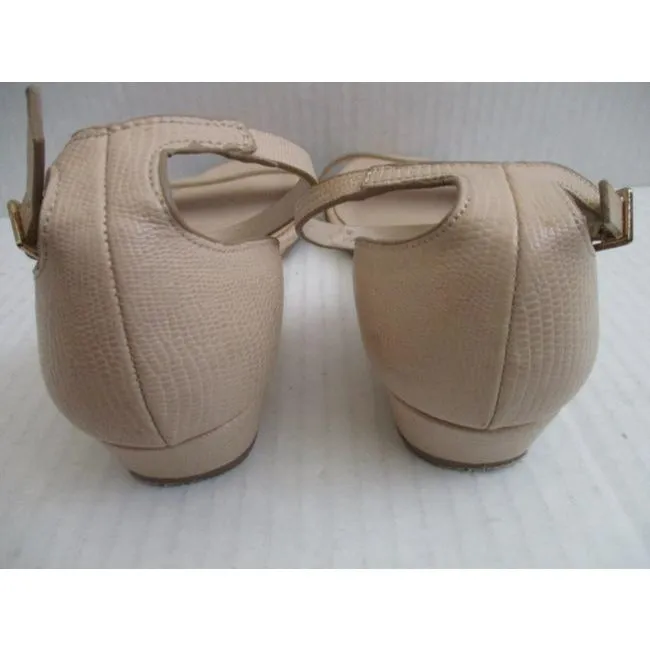 Aldo Beige Pebbled Ankle Strap Flats Sandals Size Us