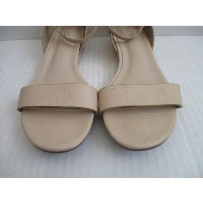 Aldo Beige Pebbled Ankle Strap Flats Sandals Size Us