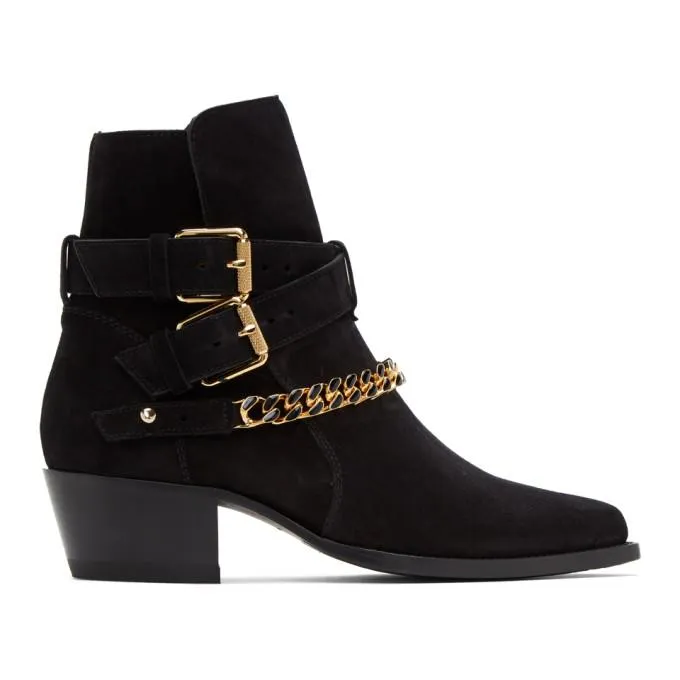 AMIRI Black Suede Jodhpur Chain Boots