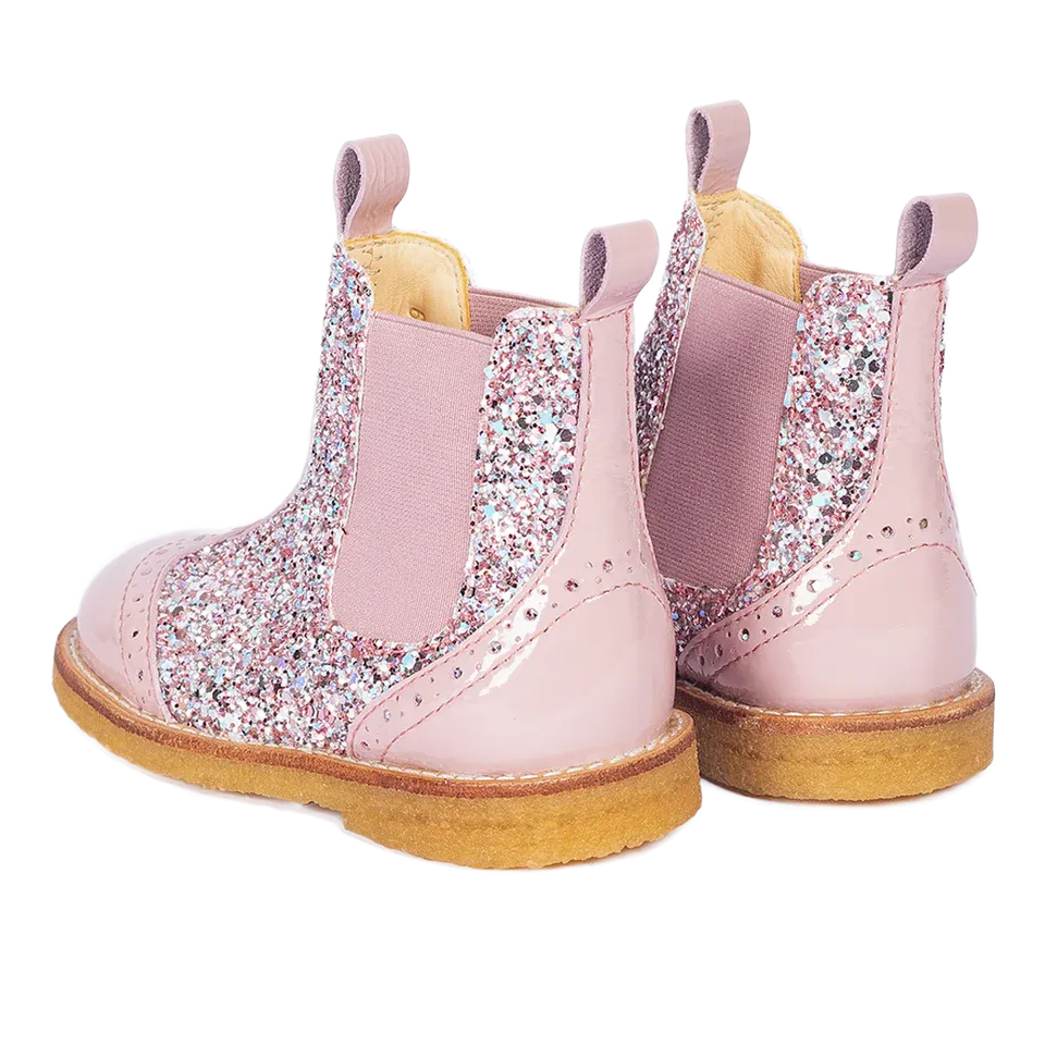 Chelsea boots  with brogue lace pattern - Mauve glitter
