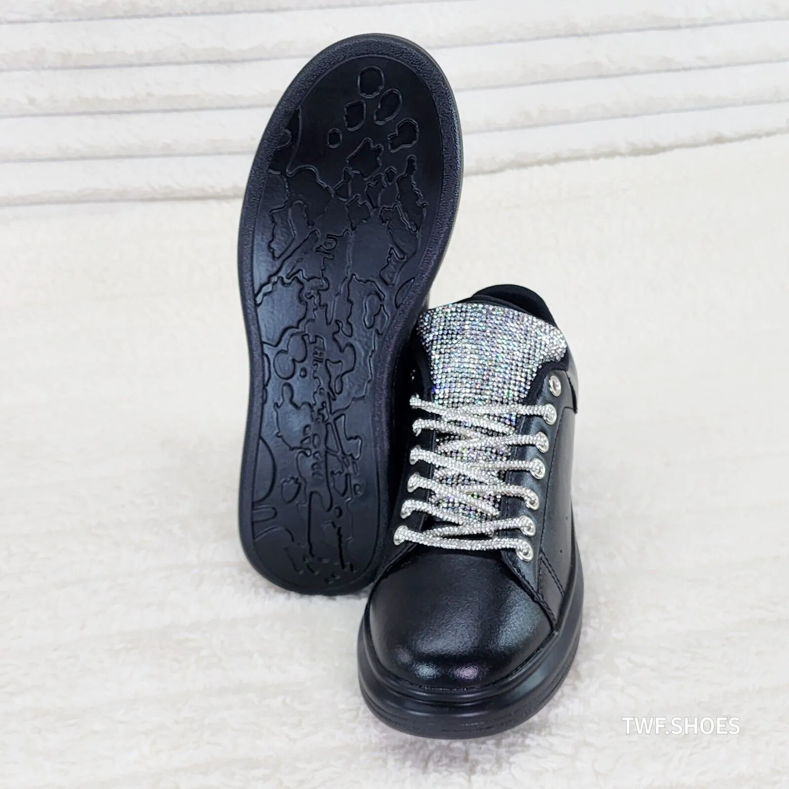 Comfy Cush 4 Jet Black Rhinestone Fashion Sneakers Tennis Shoes