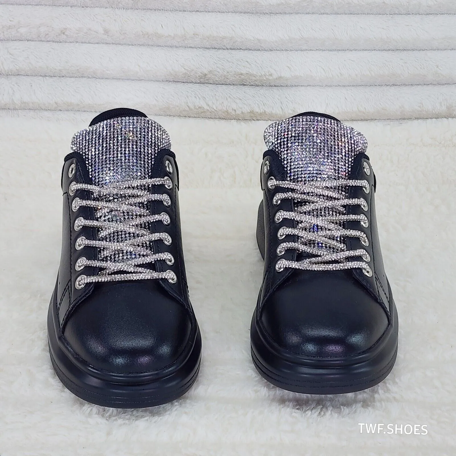 Comfy Cush 4 Jet Black Rhinestone Fashion Sneakers Tennis Shoes