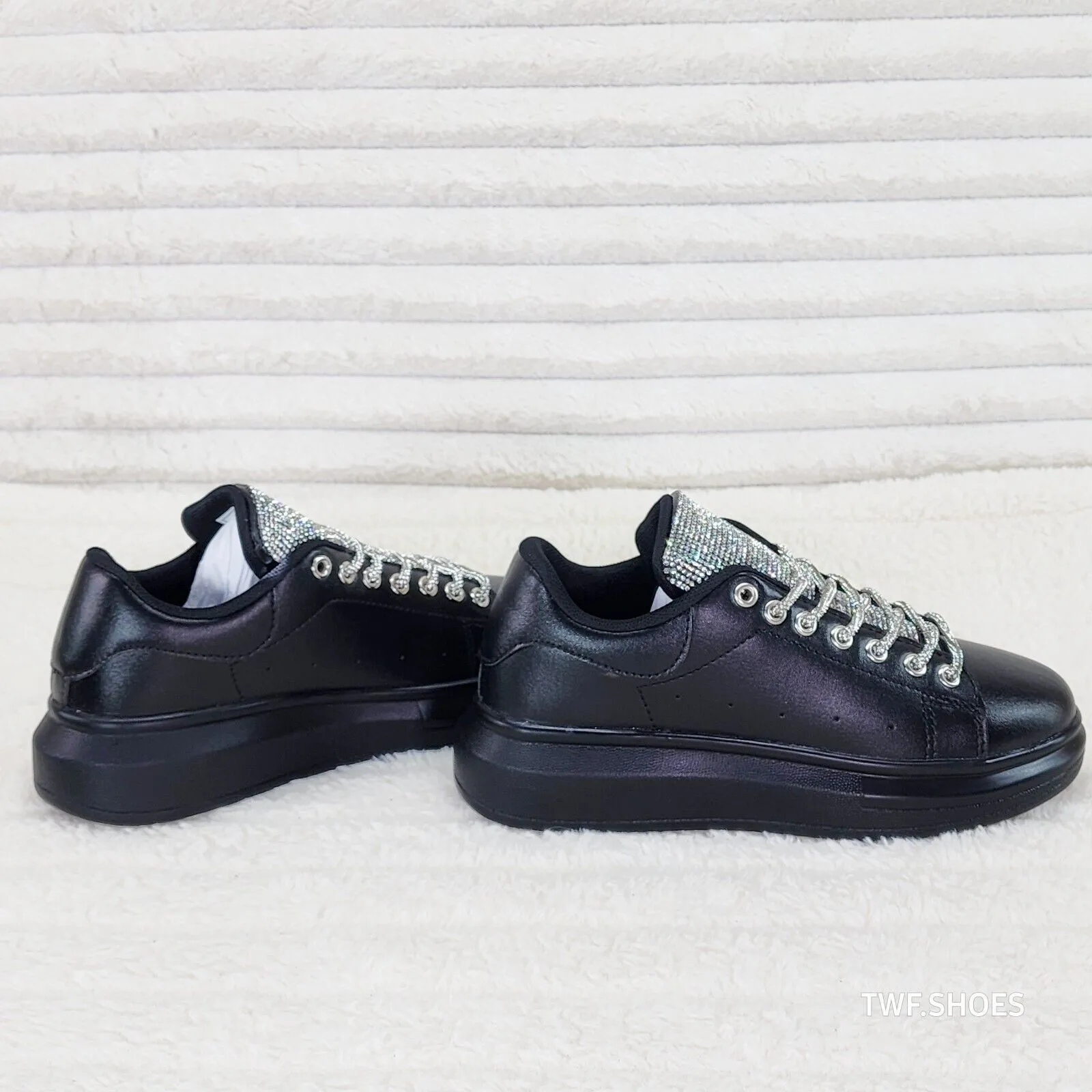 Comfy Cush 4 Jet Black Rhinestone Fashion Sneakers Tennis Shoes