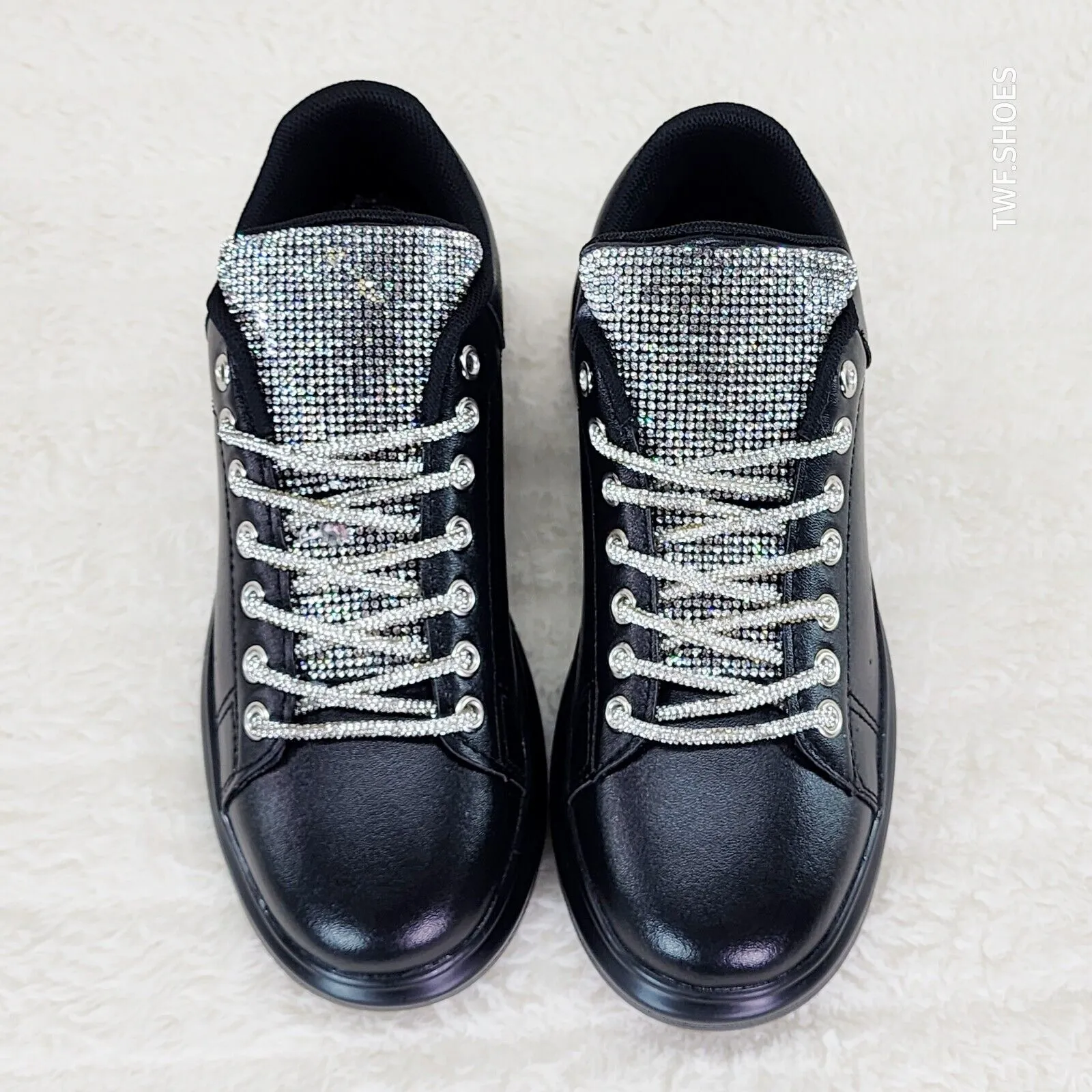 Comfy Cush 4 Jet Black Rhinestone Fashion Sneakers Tennis Shoes