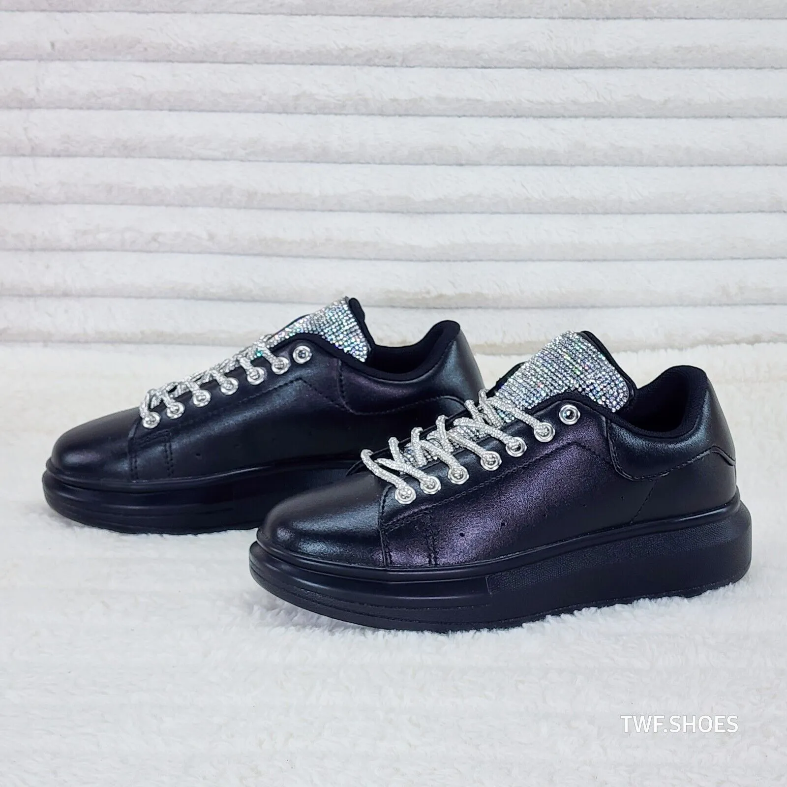Comfy Cush 4 Jet Black Rhinestone Fashion Sneakers Tennis Shoes