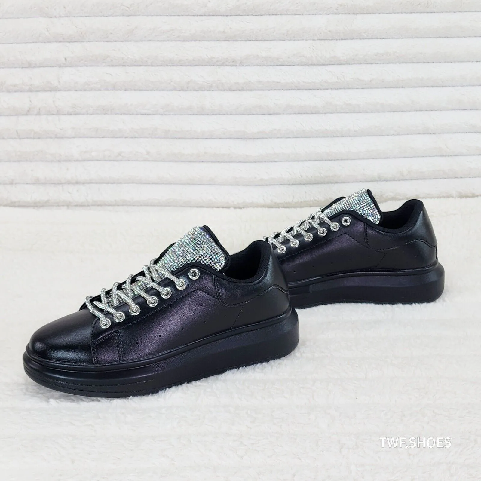 Comfy Cush 4 Jet Black Rhinestone Fashion Sneakers Tennis Shoes