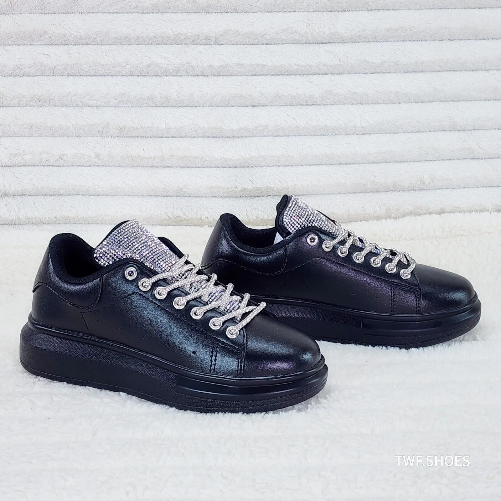 Comfy Cush 4 Jet Black Rhinestone Fashion Sneakers Tennis Shoes