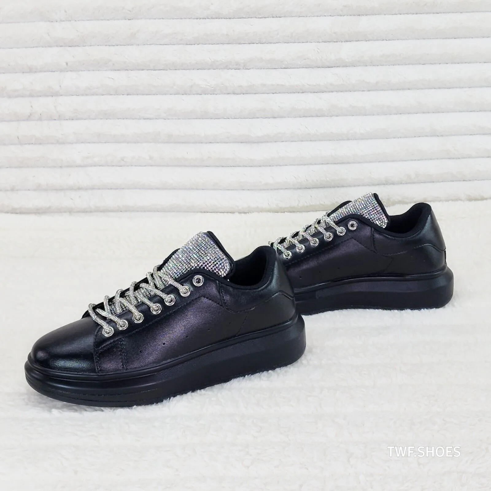 Comfy Cush 4 Jet Black Rhinestone Fashion Sneakers Tennis Shoes