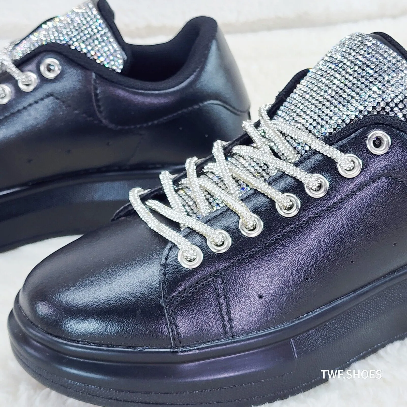 Comfy Cush 4 Jet Black Rhinestone Fashion Sneakers Tennis Shoes