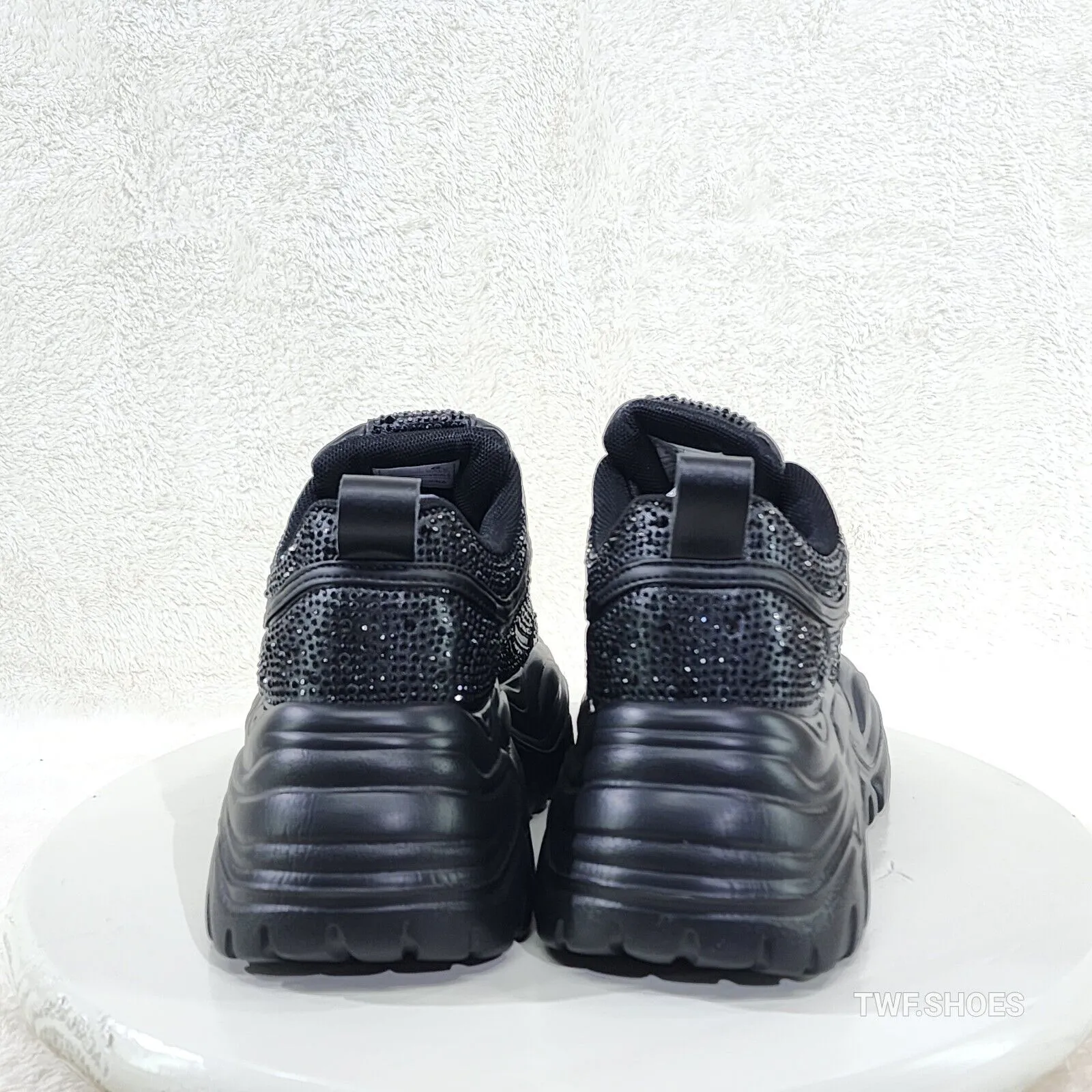 Cush Sport Rhinestone Comfy Platform Light Weight Sneakers Black