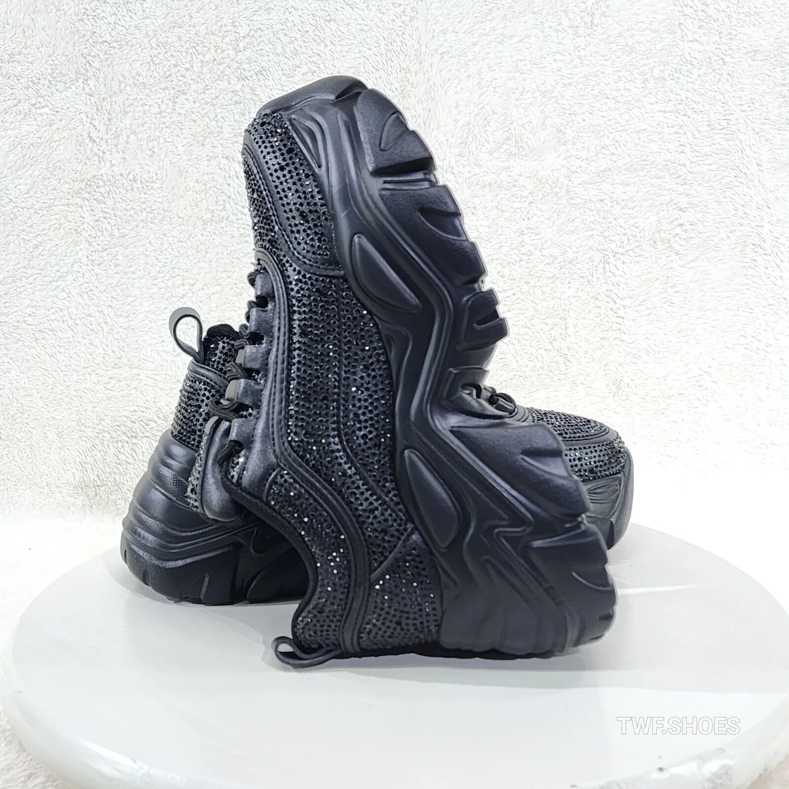 Cush Sport Rhinestone Comfy Platform Light Weight Sneakers Black