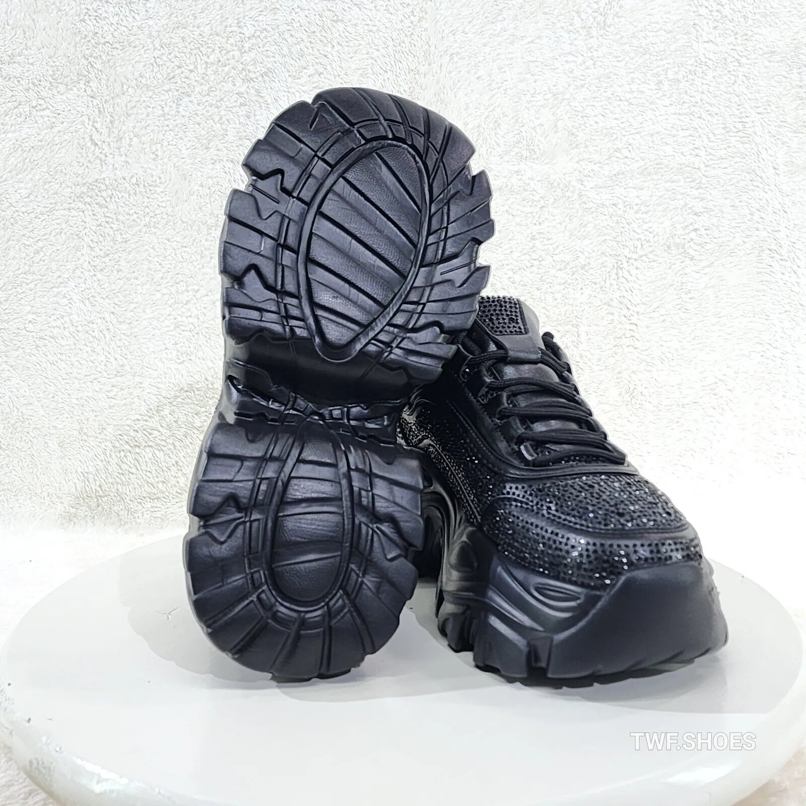 Cush Sport Rhinestone Comfy Platform Light Weight Sneakers Black