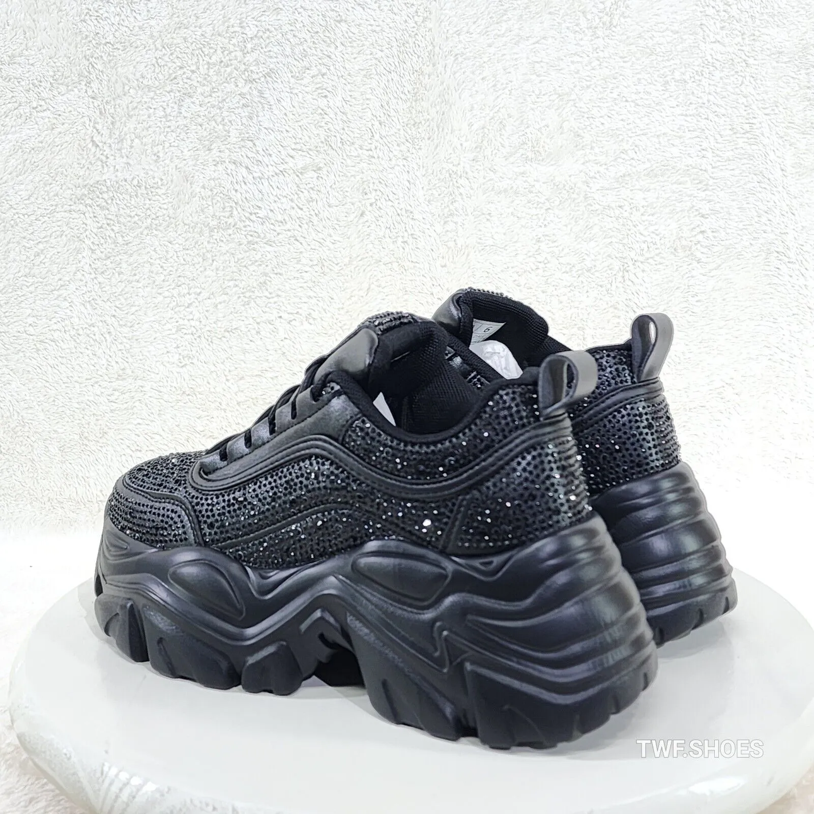 Cush Sport Rhinestone Comfy Platform Light Weight Sneakers Black