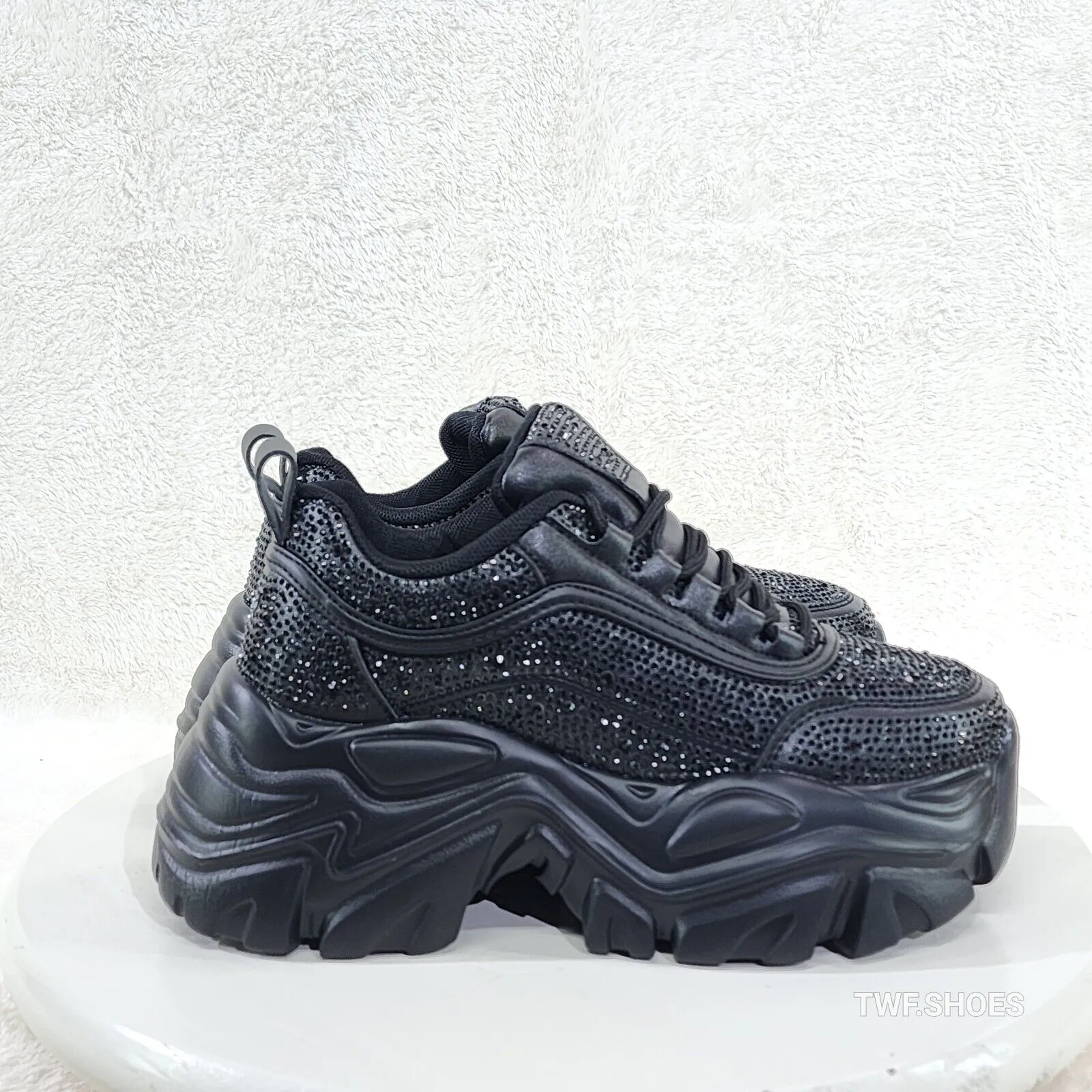 Cush Sport Rhinestone Comfy Platform Light Weight Sneakers Black