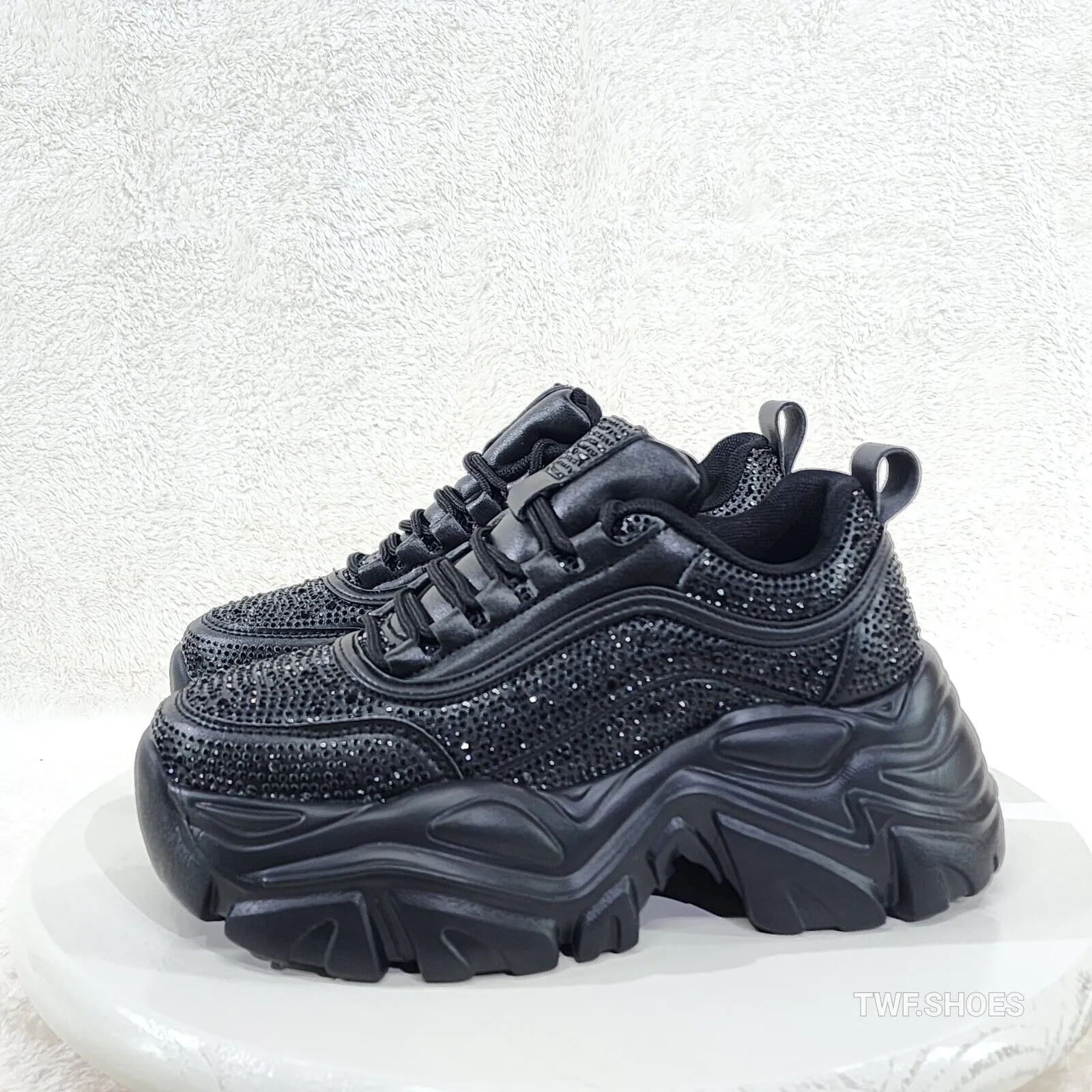 Cush Sport Rhinestone Comfy Platform Light Weight Sneakers Black