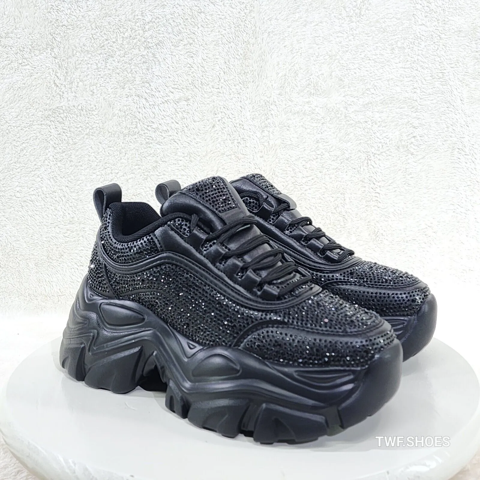 Cush Sport Rhinestone Comfy Platform Light Weight Sneakers Black