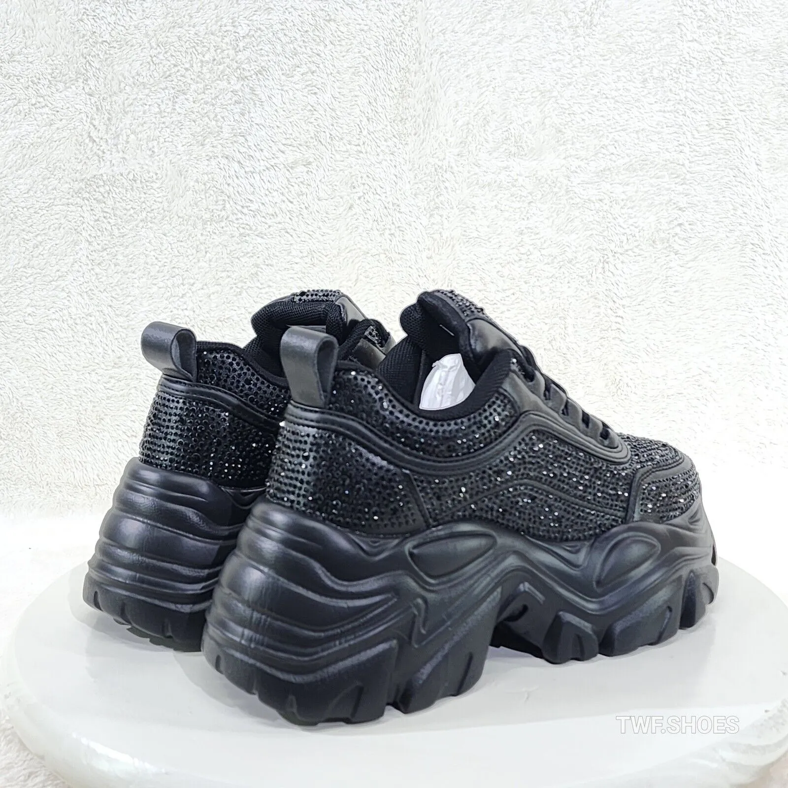 Cush Sport Rhinestone Comfy Platform Light Weight Sneakers Black