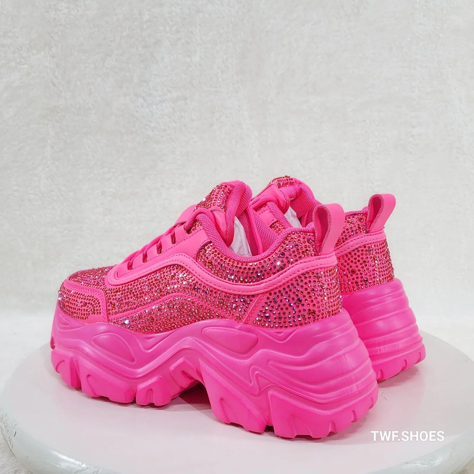 Cush Sport Rhinestone Comfy Platform Light Weight Sneakers Hot Pink