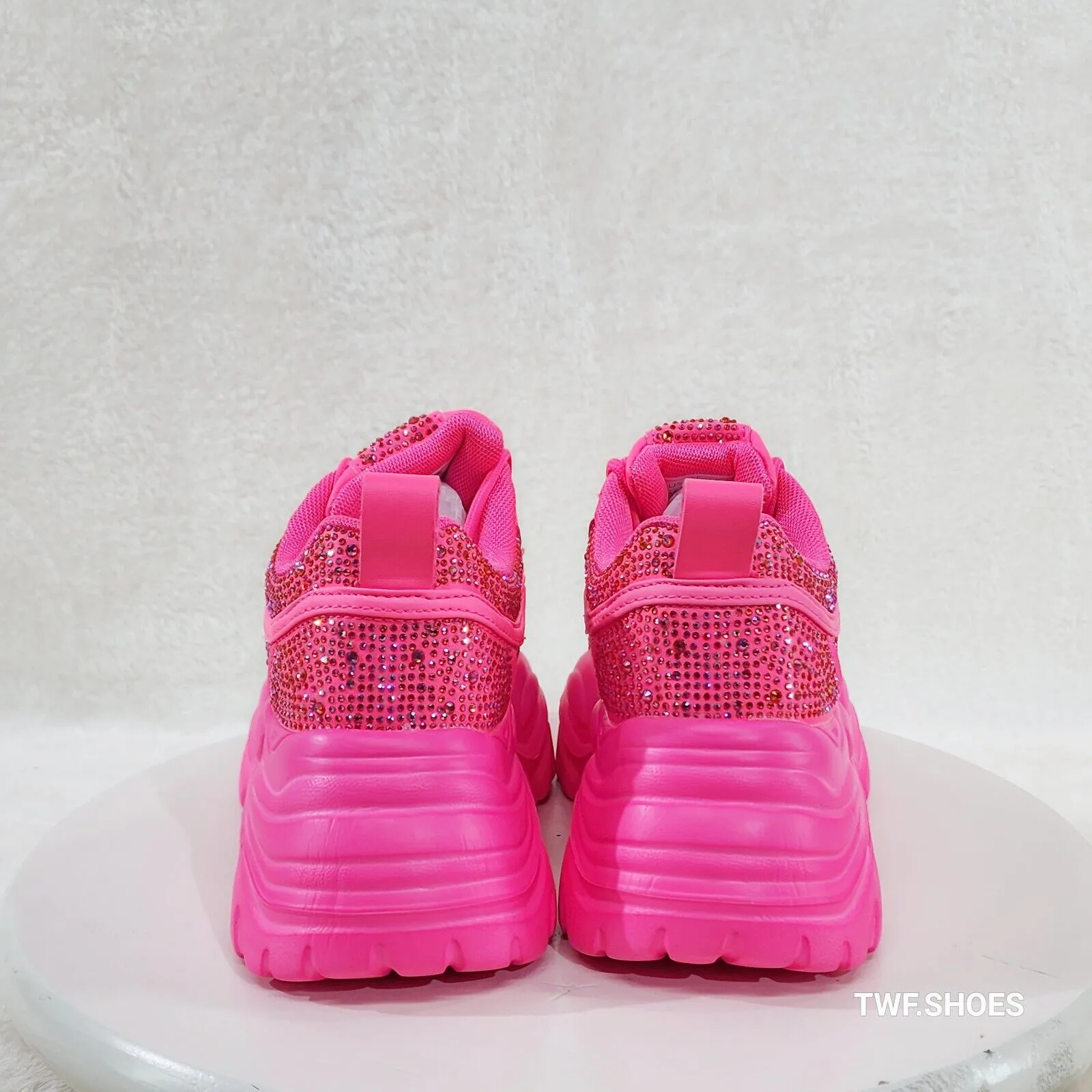 Cush Sport Rhinestone Comfy Platform Light Weight Sneakers Hot Pink