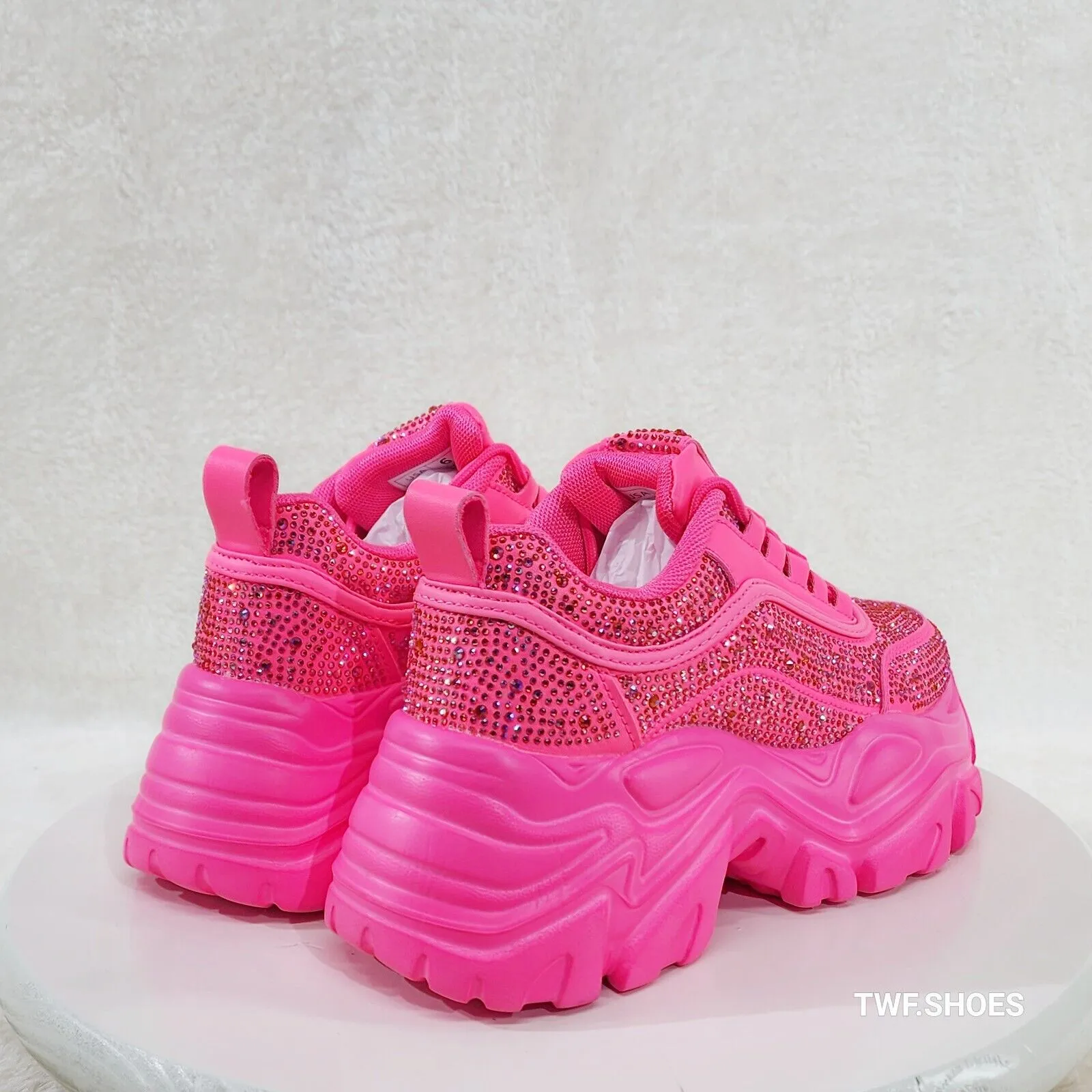Cush Sport Rhinestone Comfy Platform Light Weight Sneakers Hot Pink