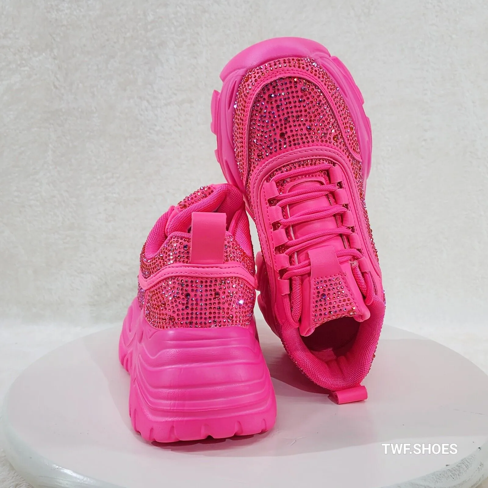 Cush Sport Rhinestone Comfy Platform Light Weight Sneakers Hot Pink