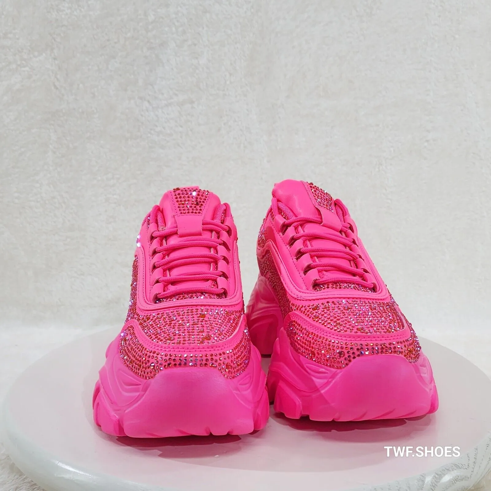 Cush Sport Rhinestone Comfy Platform Light Weight Sneakers Hot Pink