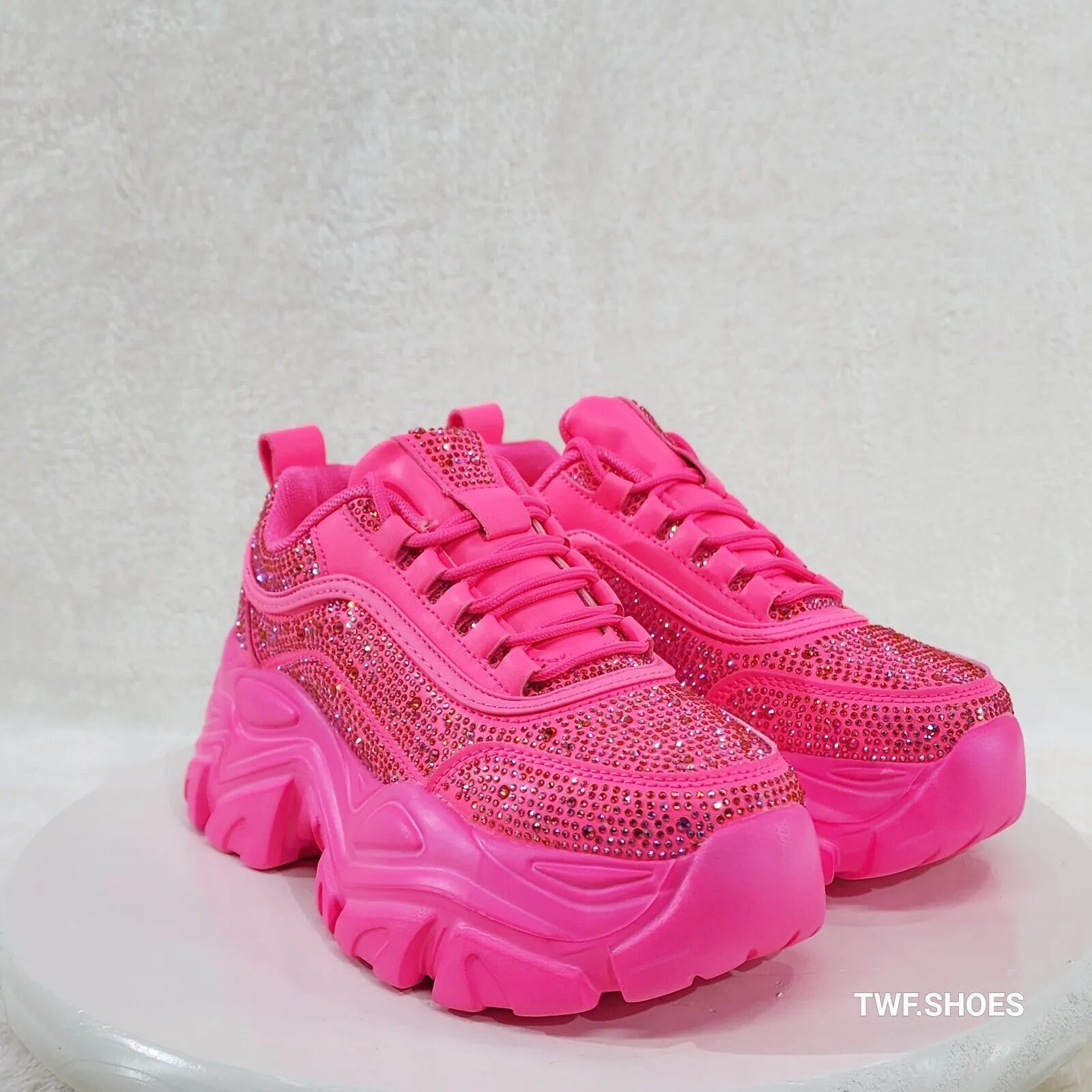 Cush Sport Rhinestone Comfy Platform Light Weight Sneakers Hot Pink