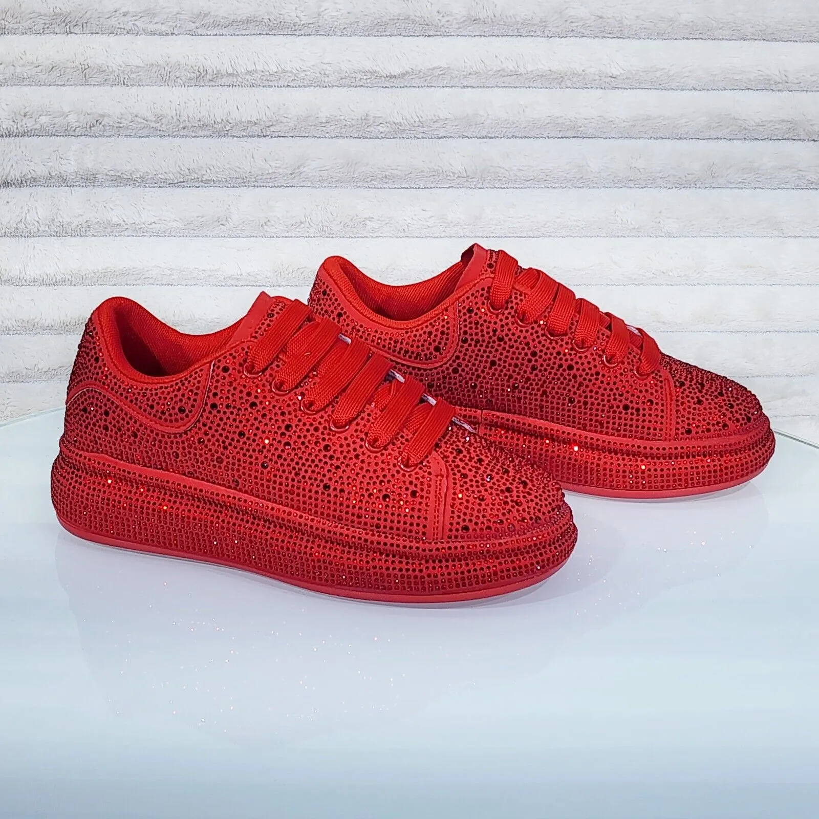 Dazzle Cush Red Rhinestone Comfy Platform Sneakers Tennis Shoes