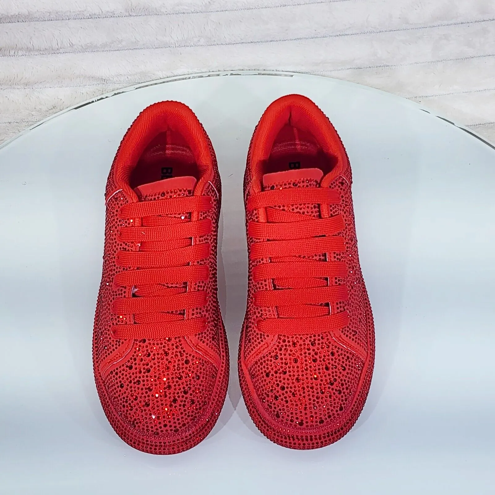 Dazzle Cush Red Rhinestone Comfy Platform Sneakers Tennis Shoes