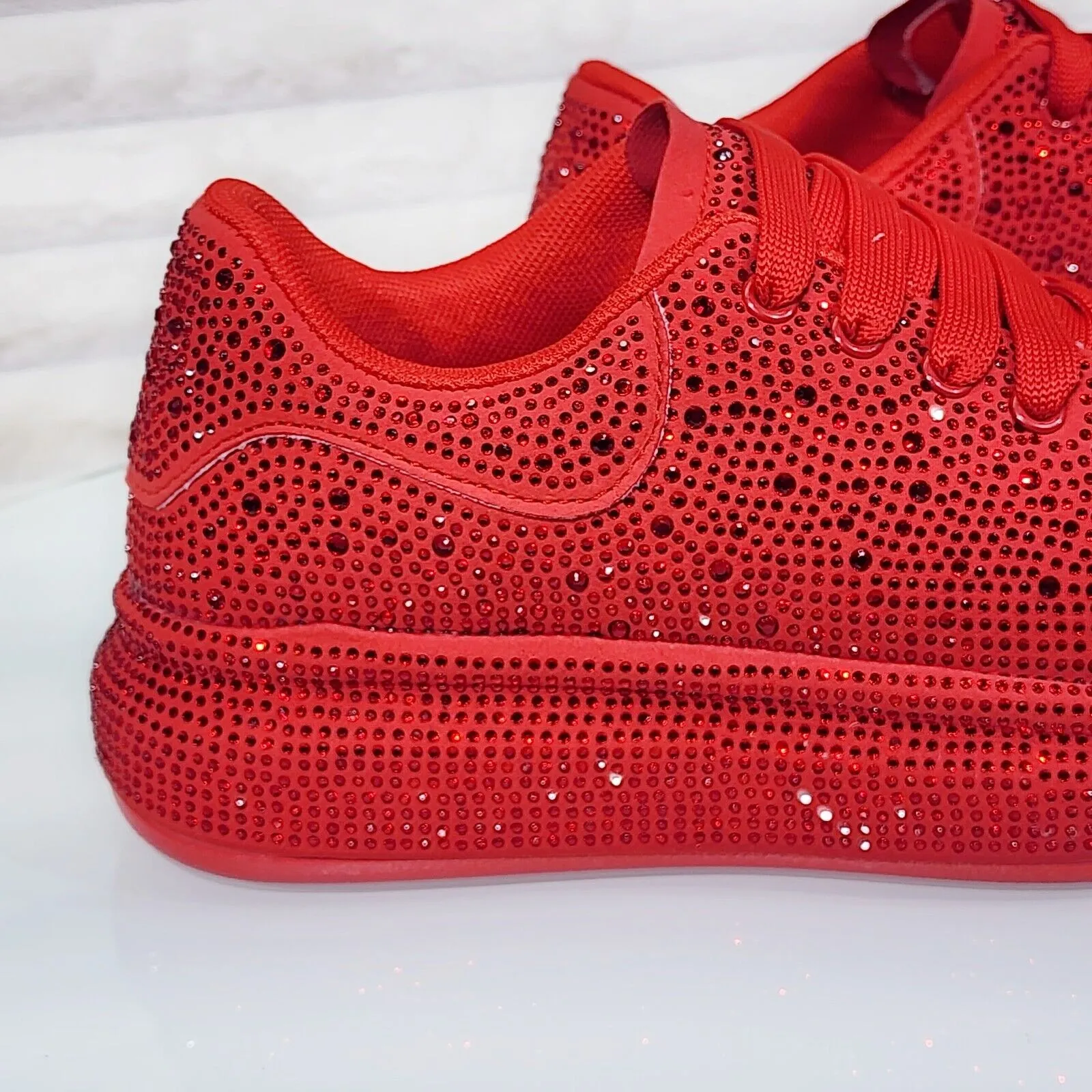 Dazzle Cush Red Rhinestone Comfy Platform Sneakers Tennis Shoes