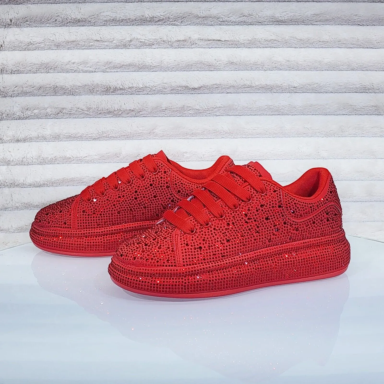Dazzle Cush Red Rhinestone Comfy Platform Sneakers Tennis Shoes