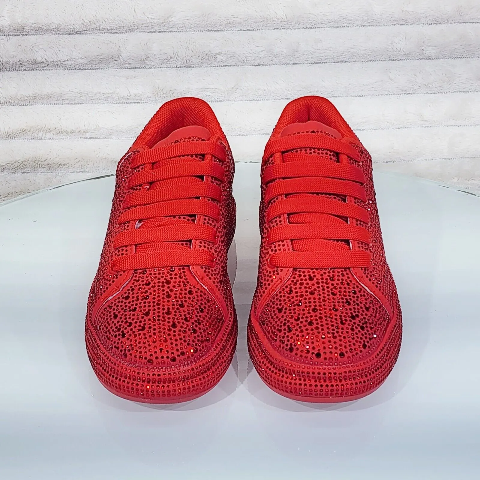 Dazzle Cush Red Rhinestone Comfy Platform Sneakers Tennis Shoes