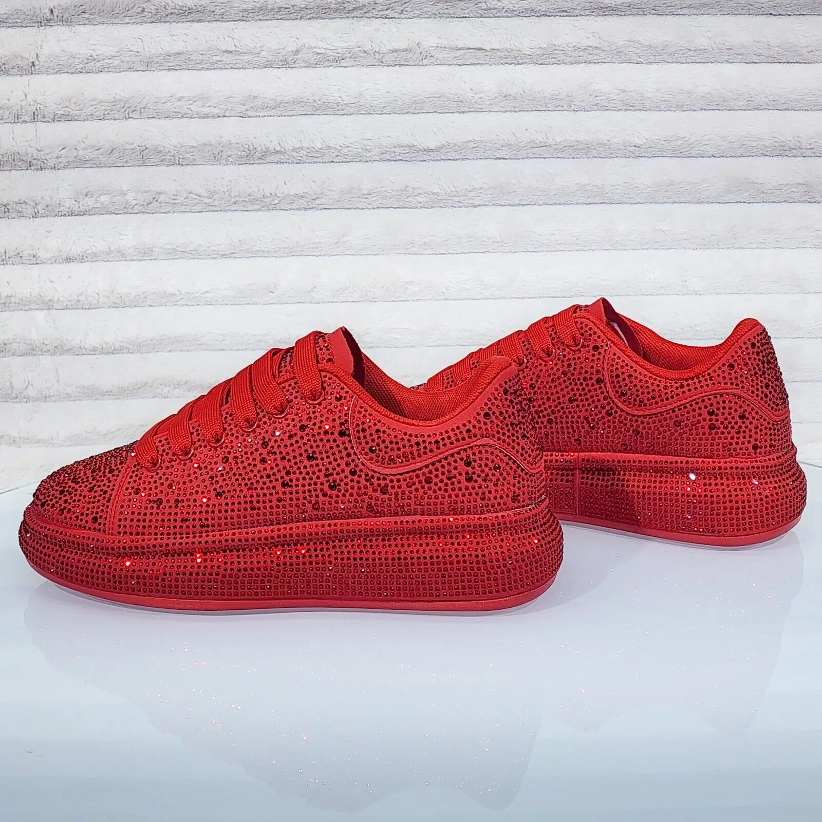 Dazzle Cush Red Rhinestone Comfy Platform Sneakers Tennis Shoes