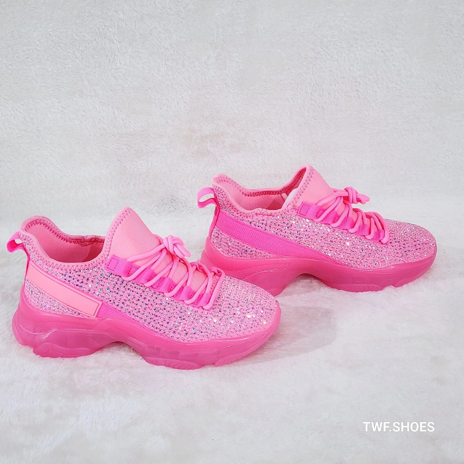 Frey Pink Neon Jelly Sole Slip On Pull Tie Comfy Running Shoes Sneakers