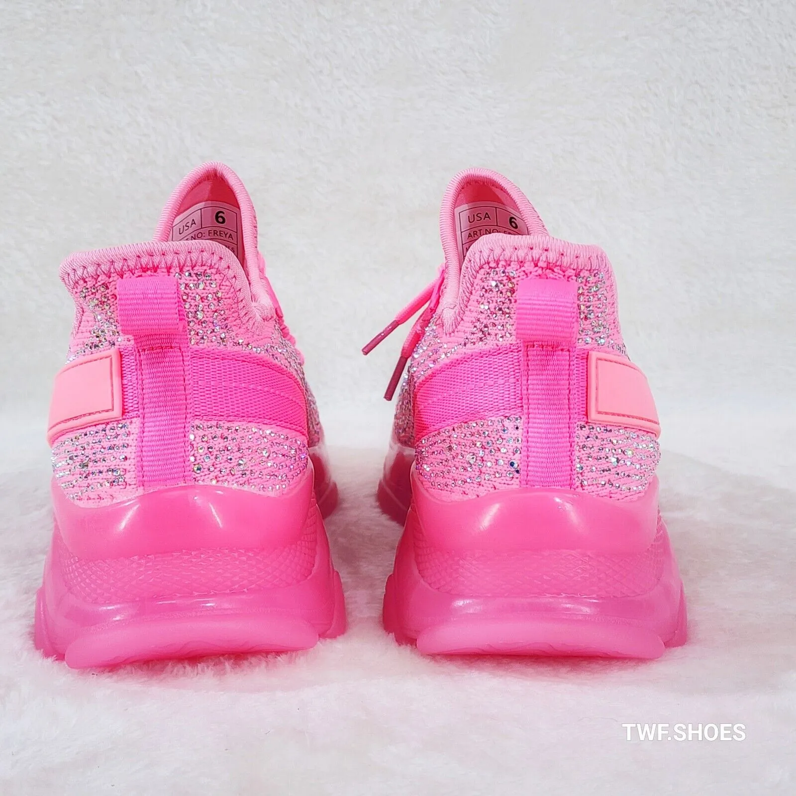 Frey Pink Neon Jelly Sole Slip On Pull Tie Comfy Running Shoes Sneakers