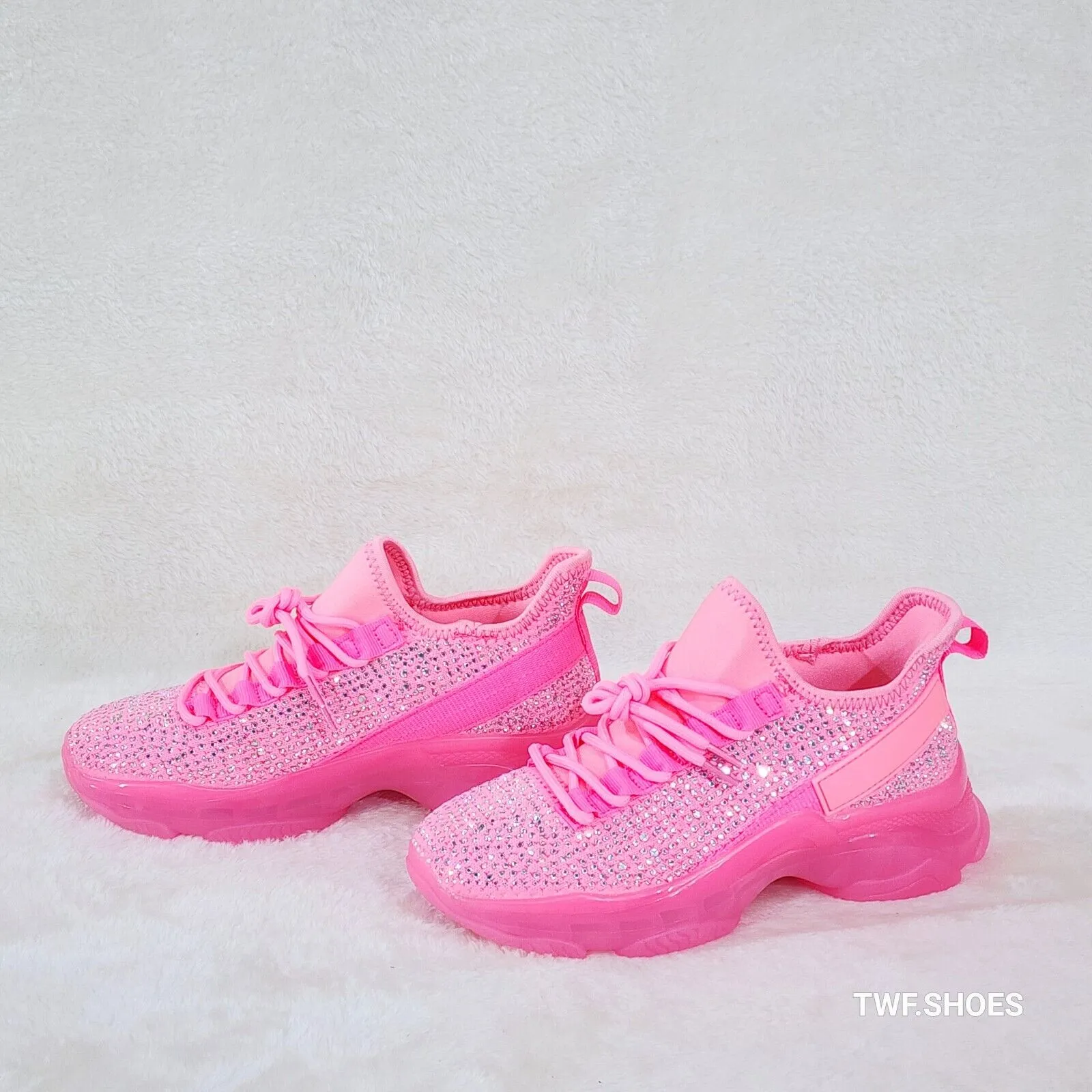 Frey Pink Neon Jelly Sole Slip On Pull Tie Comfy Running Shoes Sneakers