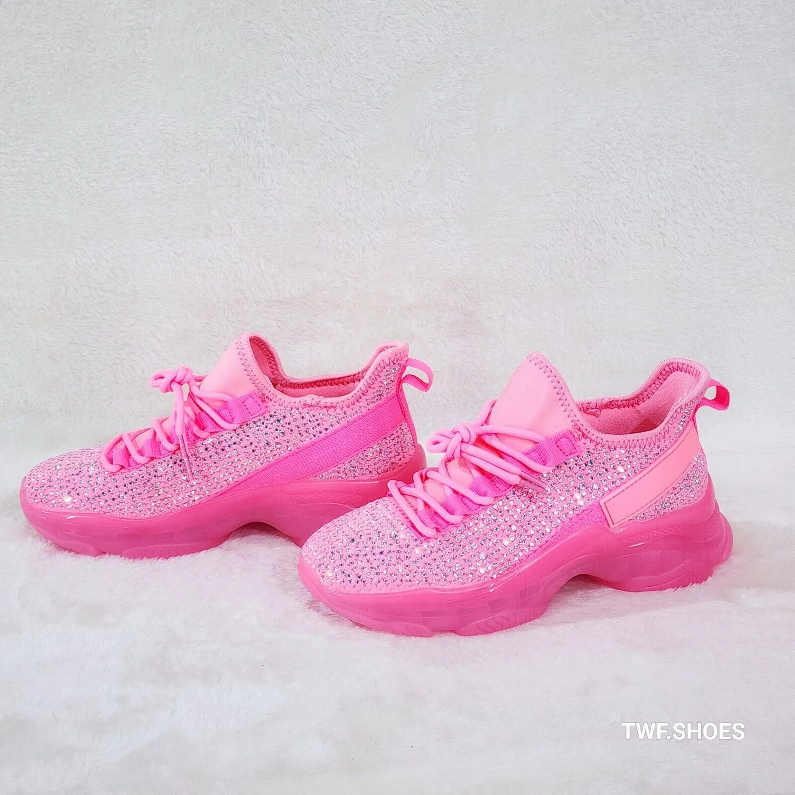 Frey Pink Neon Jelly Sole Slip On Pull Tie Comfy Running Shoes Sneakers