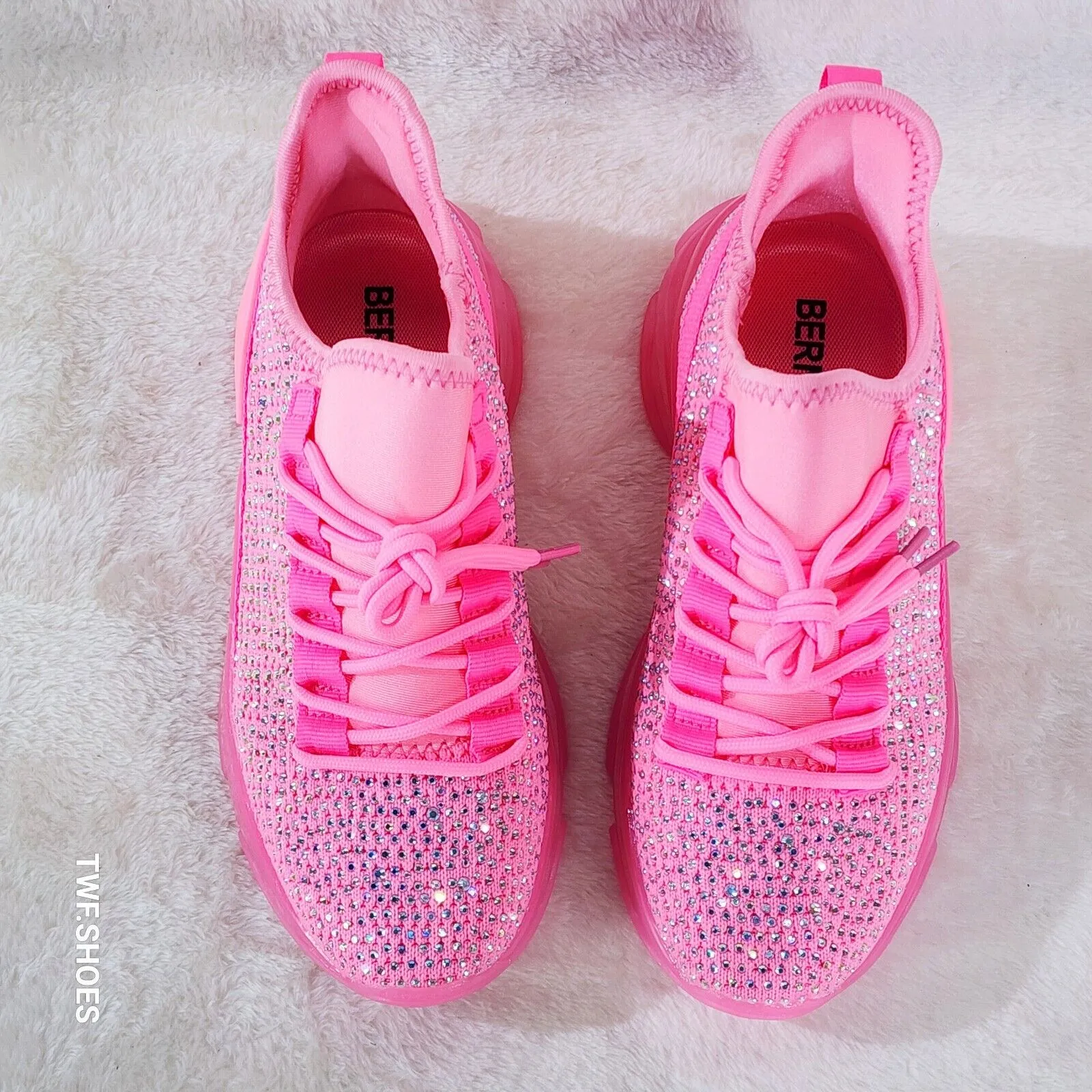 Frey Pink Neon Jelly Sole Slip On Pull Tie Comfy Running Shoes Sneakers