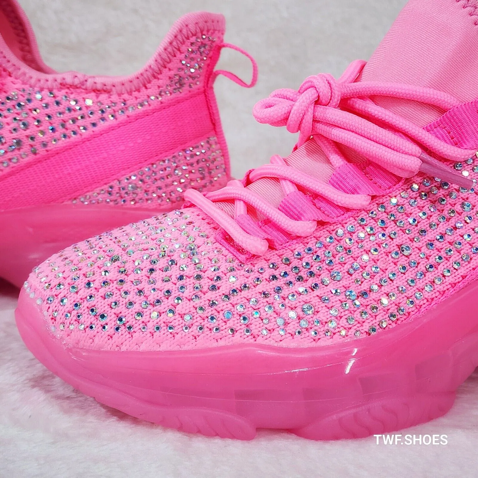 Frey Pink Neon Jelly Sole Slip On Pull Tie Comfy Running Shoes Sneakers