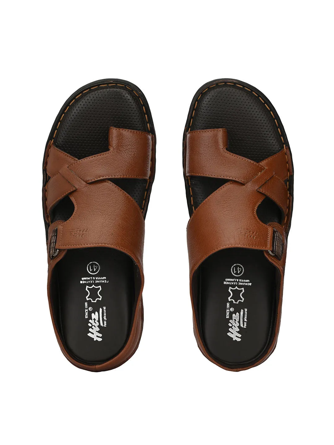 HITZ9606 Men's Tan Leather Casual Open Slipper