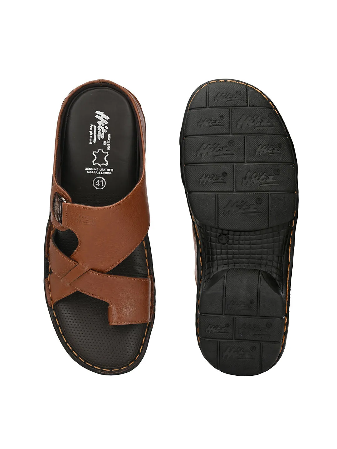 HITZ9606 Men's Tan Leather Casual Open Slipper